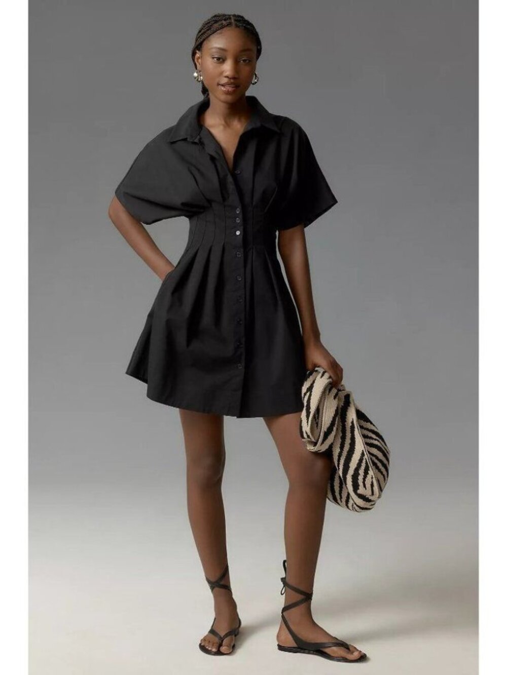 Anthropologie The Tobie Mini Shirt Dress by Exquise XS Black Pleated